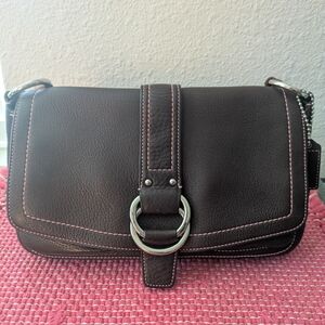 Coach Brown Leather Shoulder Bag, Tan Strap, Pink Interior/Stitching - NEW! 🩷